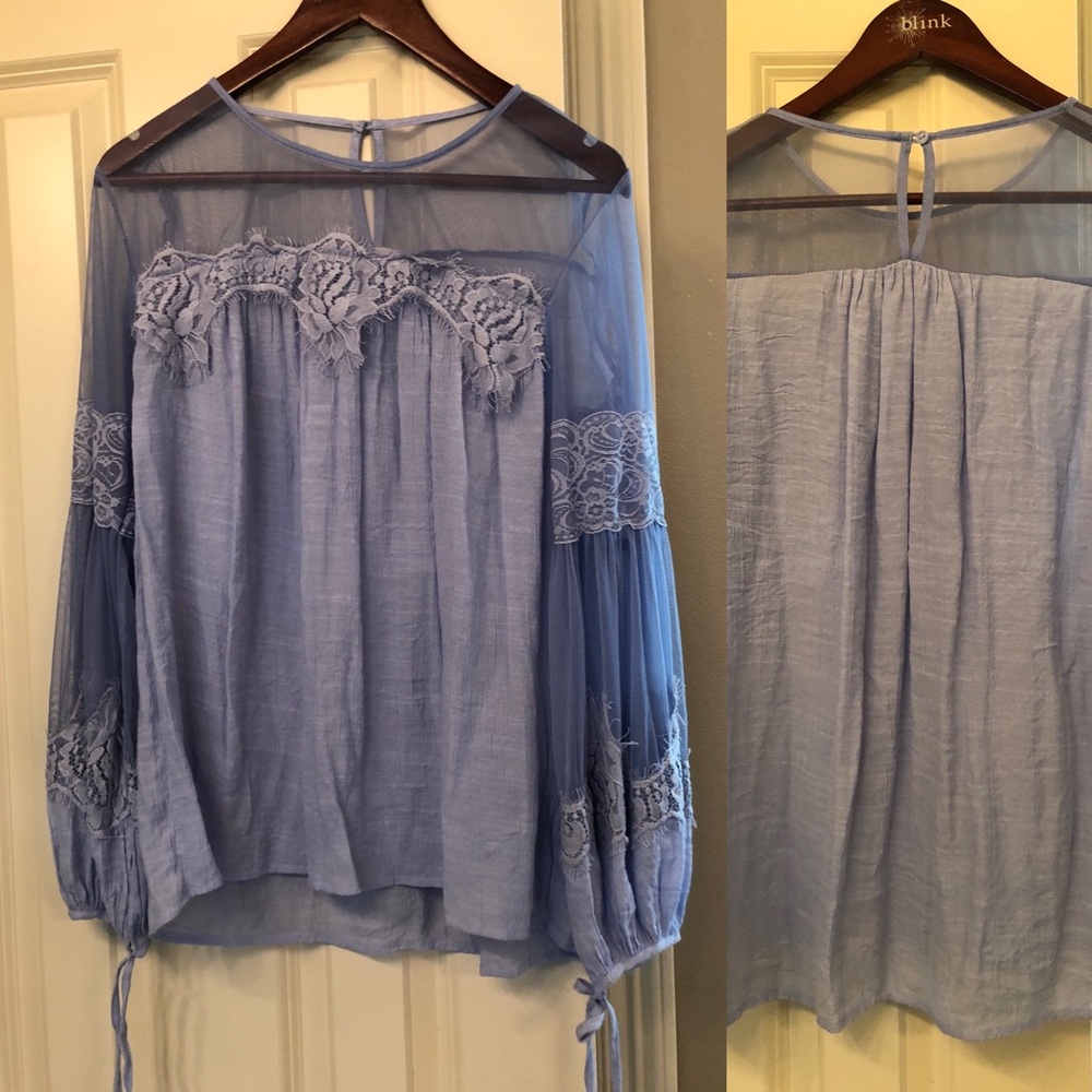 Entro periwinkle lace mesh blouse